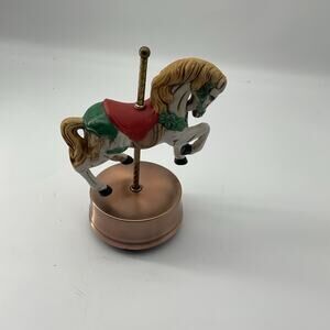 Vintage Ceramic Christmas Carousel Musical Turning Horse